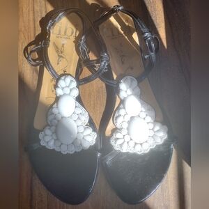 Tibi Black With White Stones Sandals Size 10 (Fit Like 9.5)
